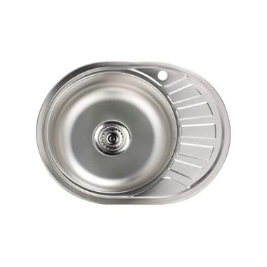 Мойка нерж.врезная 0,6мм 570*450мм.левая. вып. 3 1/2 матовая, с сифоном  0.6/160 Gota Rocio