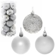 Шар 6 см, (набор 24 шт) Микс фактур, 201-0645, серебро