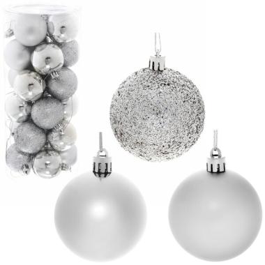 Шар 6 см, (набор 24 шт) Микс фактур, 201-0645, серебро