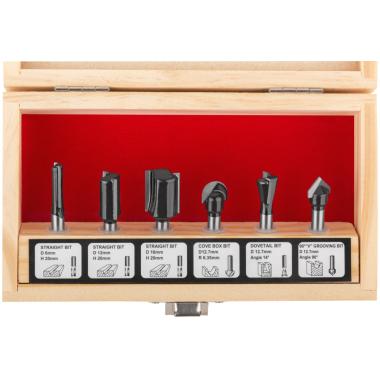 Фрезы по дереву кромочные, набор 6 шт., деревянный бокс, хвостовик 6 мм ФИТ