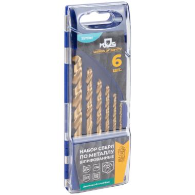 Набор сверл по металлу hss шлифованные, титановое покрытие, угол заточки 135°, пласт. кейс, 6 шт. (2-3-4-5-6-8 мм) MOS