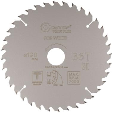 Диск пильный по дереву с тефлоновым покрытием 36Т Cutop Profi plus 190 х 1,5/2,2 х 30/25,4/20/16 мм