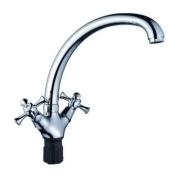 Смеситель д/кухни шар. с 2-мя рукоятками высоким изливом с креп.гайкой Луч 427064 Антей