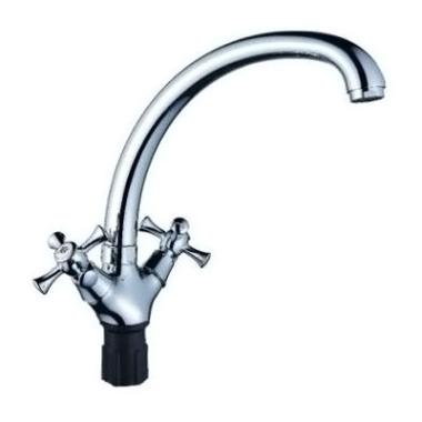 Смеситель д/кухни шар. с 2-мя рукоятками высоким изливом с креп.гайкой Луч 427064 Антей