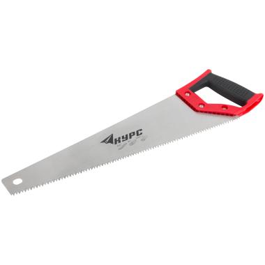 Ножовка по дереву, крупный каленый зуб 5 Тpi, 2d заточка, прорезиненная ручка 450 мм КУРС