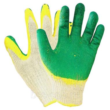 Перчатки х/б двойной латексный облив 13 класс, 36 гр ЗЕЛЕНЫЕ Россия