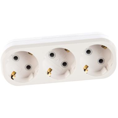 Тройник (разветвитель) 16А с/з плоский белый