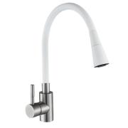 Смеситель для кухни шар. с силиконовым изливом,нерж.сталь,Мармелад белый, 572571,Антей