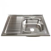 Мойка нерж. сталь накладная 0,6 мм 800*600R вып. 3 1/2 с сифоном гл.16 см Mixline