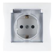 Розетка "Simon"1СП с/з белый с защитной шторкой и крышкой,в сборе