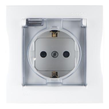 Розетка "Simon"1СП с/з белый с защитной шторкой и крышкой,в сборе