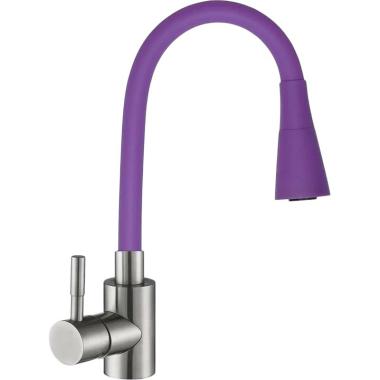 Смеситель для кухни шаровый, силиконовый излив,нерж.сталь, фиолетовый, 572579,Мармелад Антей
