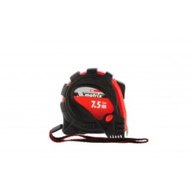 Рулетка 7,5 м х 25 мм, 2кл точности, магнитный зацеп, 3 фиксатора, обрезиненная, "Status", Matrix