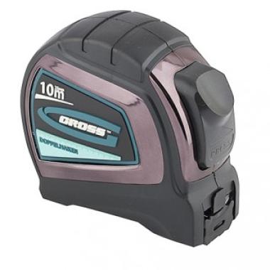 Рулетка 10 м x 25 мм, 2кл.точн., автостоп, двойные зацеп и шкала, обрезиненная, "Doppelhaken",Gross