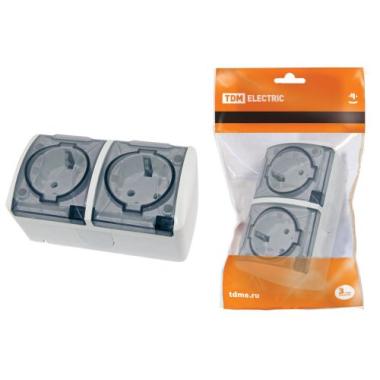 Розетка "Селигер"2ОП с/з серый IP54 прозрачная крышка TDM