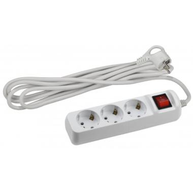 Удлинитель бытовой ПВС 3х0,75мм2 3гн. 3м с/з выключатель Белый ЭРА