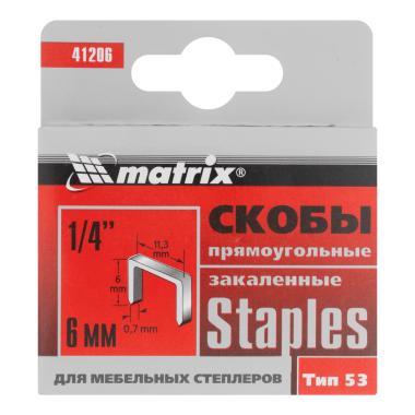 Скобы для мебельного степлера  6 мм, тип 53, закаленные, 1000шт/уп, Matrix