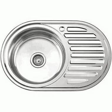 Мойка нерж.врезная 0,8мм 770*500мм.левая, вып. 3 1/2 глянцевая, с сифоном 0.6/160 Gota Rocio