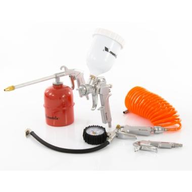 Набор пневмоинструмента, 5 предметов, быстросъемное соединение, краскораспылитель с верхним бачком Matrix