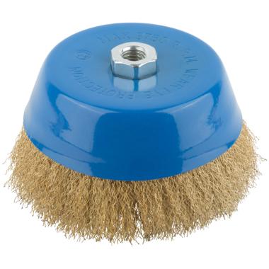 Корщетка, тип "чашка", гайка М14, стальная латунированная волнистая проволока 150 мм MOS