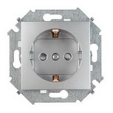 Розетка "Simon"1СП с/з алюминий под рамку