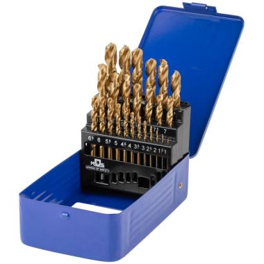 Набор сверл по металлу HSS шлифованные, титан, заточка 135°,  мет.бокс, 25 шт. (1-13мм), MOS