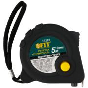 Рулетка 5 м x 19 мм, тройной стопор, прорезиненная, "Универсал",  FIT