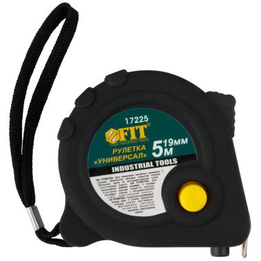 Рулетка 5 м x 19 мм, тройной стопор, прорезиненная, "Универсал",  FIT