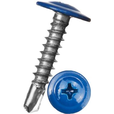 Саморез с прессшайбой, сверло, D 4,2 мм 16 мм синий (RAL 5005), (100 шт/уп)