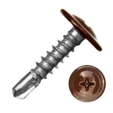 Саморез с прессшайбой, сверло, D 4,2 мм 16 мм шоколад (RAL 8017), (50 шт/уп)