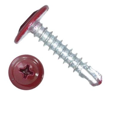 Саморез с прессшайбой, сверло, D 4,2 мм 19 мм красное вино (RAL 3005), (50 шт/уп)