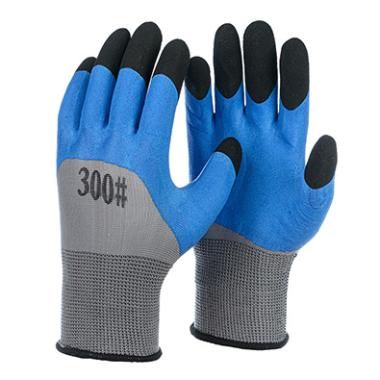 Перчатки нейлоновые с латексным покрытием  серо-синие черные пальцы В18