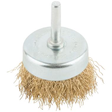 Корщетка, тип "чашка", со штифтом, стальная латунированная волнистая проволока 50 мм MOS