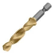 Сверло-метчик, М10 х 1,5 мм, заточка 135°, быстрорежущая сталь Р6М5, шестигранный хвостовик, Denzel