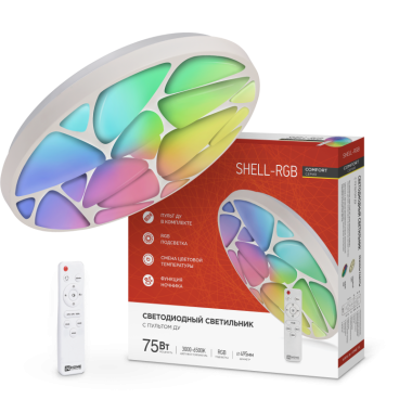 Светильник управ.накладной Comfort SHELL-RGB 75Вт 3000К-6500K 6000Лм 495*85мм с пультом InHome