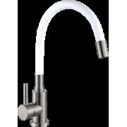 Смеситель для кухни шаровый, высокий силиконовый излив белый, нерж.сталь Дюна 511519 АНТЕЙ