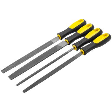 Набор напильников, прорезиненная ручка, 4 шт (трехгранный, плоский, круглый, полукруглый) 200мм ФИТ