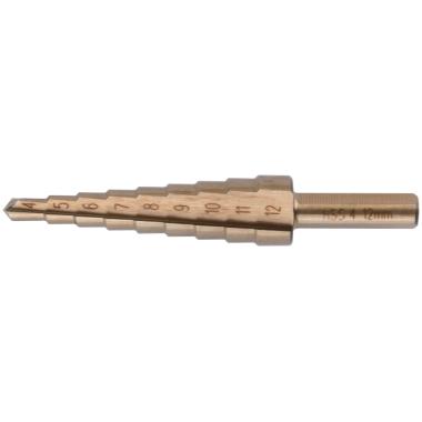 Сверло ступенчатое 4-6-8-10-12-14-16-18-20-22-24-26-28-30-32 мм, кобальт 5%, 3-гранный хвостовик,FIT