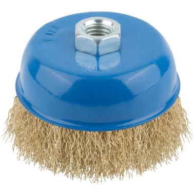 Корщетка, тип "чашка", гайка М14, стальная латунированная волнистая проволока 100 мм MOS