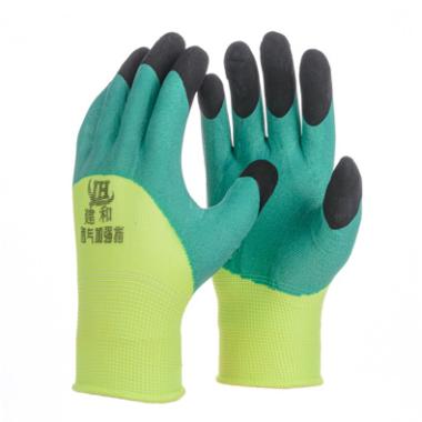Перчатки салатовые глубокий облив пальцы В01