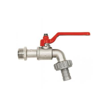 Кран шаровый латунь D 1/2", Нар/Нар, с флажк. ручкой со сливным штуцером