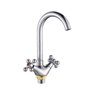 Смеситель д/кухни шар. с 2-мя рукоятками высоким изливом с гайкой, G312310, Kreshel Gota Rocio