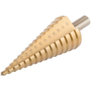 Сверло ступенчатое 4-6-8-10-12-14-16-18-20-22-24-26-28-30-32 мм, HSS, 3-граннный хвостовик, MOS